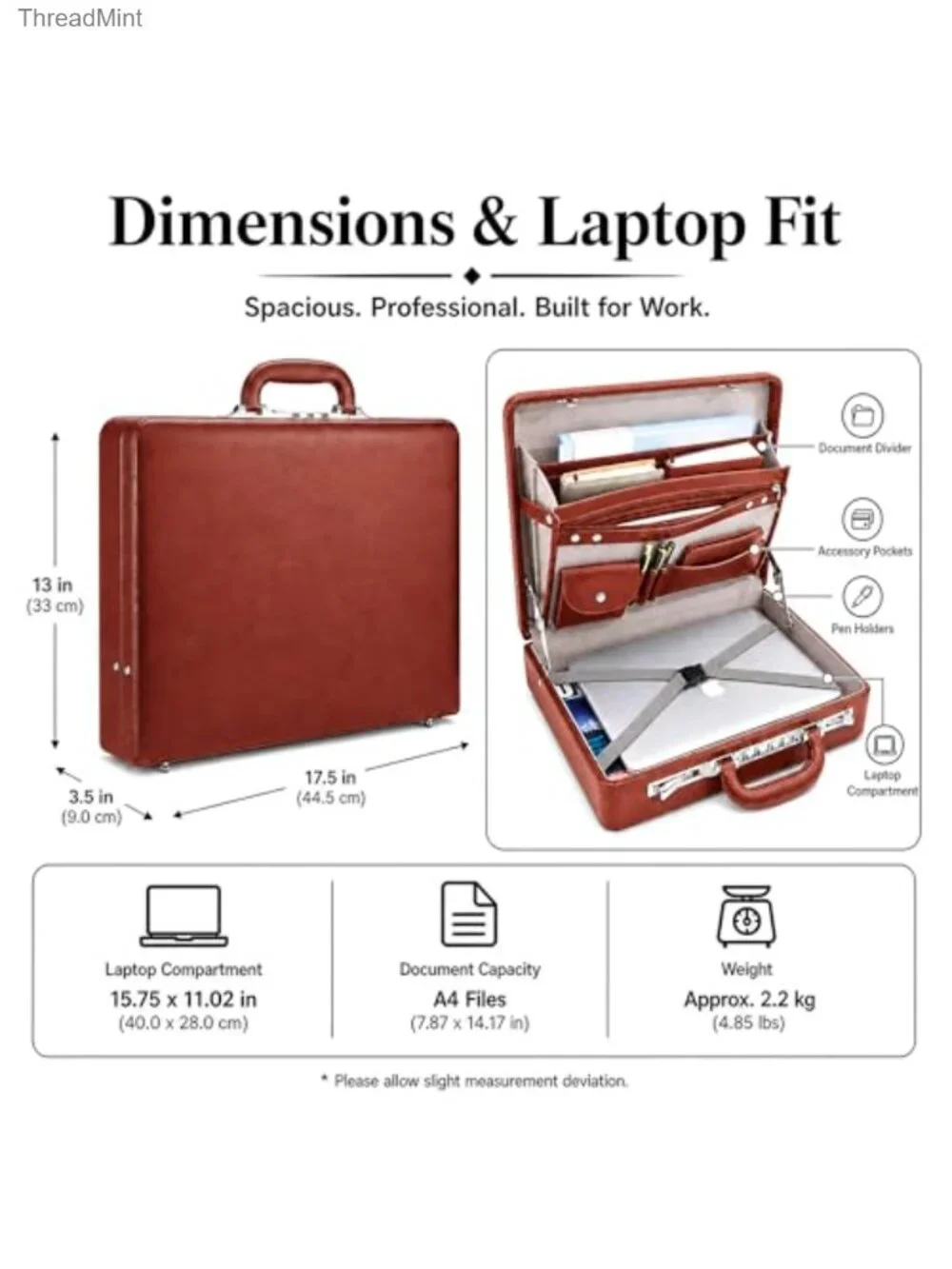 Men's Leather Briefcase with Combination Lock Hard Shell Laptop Attache